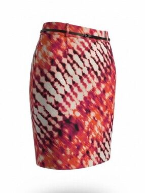 Source Unknown Orange & Pink Abstract Pencil Skirt with Black Belt